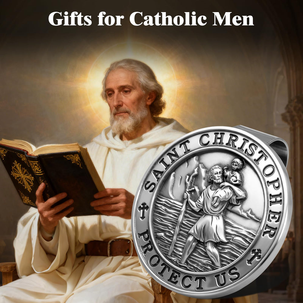PloreWay car accessory with St. Christopher visor clip for safer driving reminders.