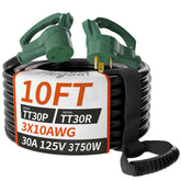PlugSaf 10ft 30A RV extension cord with grip handle for easy plug and unplug