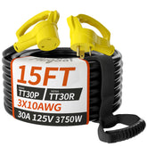 PlugSaf 15ft 30A RV cord with grip handle for easy plugging