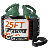 PlugSaf 25 ft 30A RV extension cord with TT-30P to TT-30R for reliable campsite power.