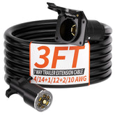 PlugSaf 3 ft 7-pin trailer plug cord with copper conductors for reliable power transfer.