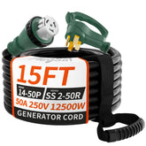 PlugSaf 50A generator cord twist-lock secures outdoor connections for reliable power.