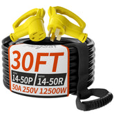 Plugsaf NEMA 14-50P plug close-up for outdoor RV power connections