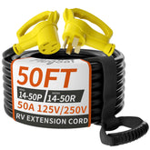 PlugSaf NEMA 14-50P 50 ft outdoor cord ready for RV or EV hookups