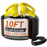PlugSaf extension cord with NEMA 14-50P/14-50R connectors for outdoor RV use