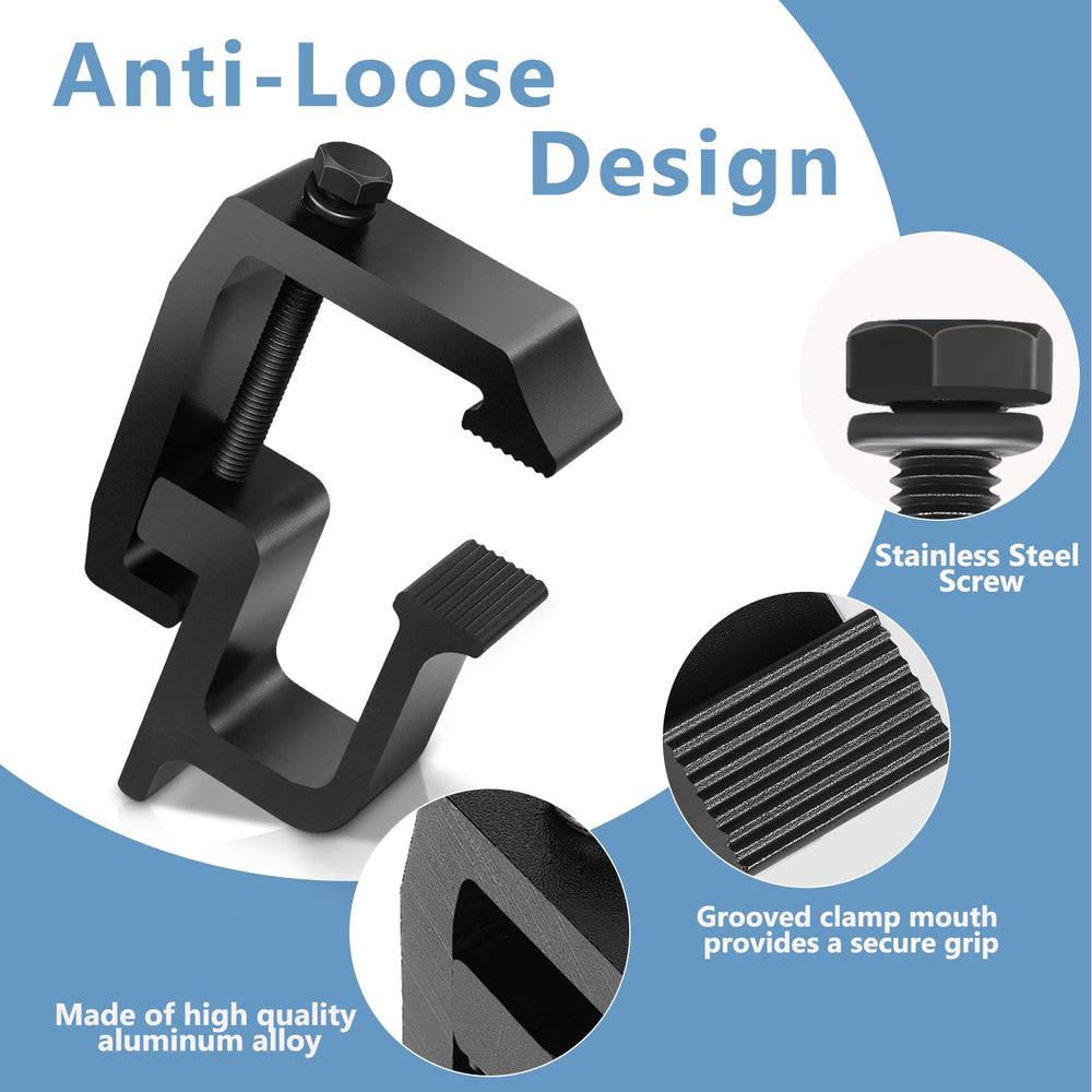 Plumrelos anti-slip clamps provide stable camper shell attachment.