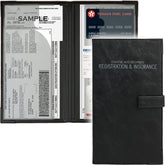 PlusXpres auto insurance card holder front view fits snugly in most glove boxes.