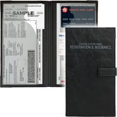 PlusXpres auto insurance card holder front view fits snugly in most glove boxes.