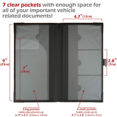 PlusXpres auto insurance card holder open pockets layout enables quick access to documents.
