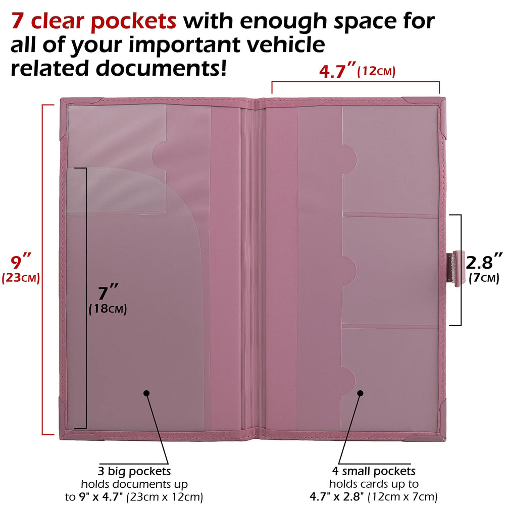 PlusXpres PU leather car card holder with clear pockets for quick access.