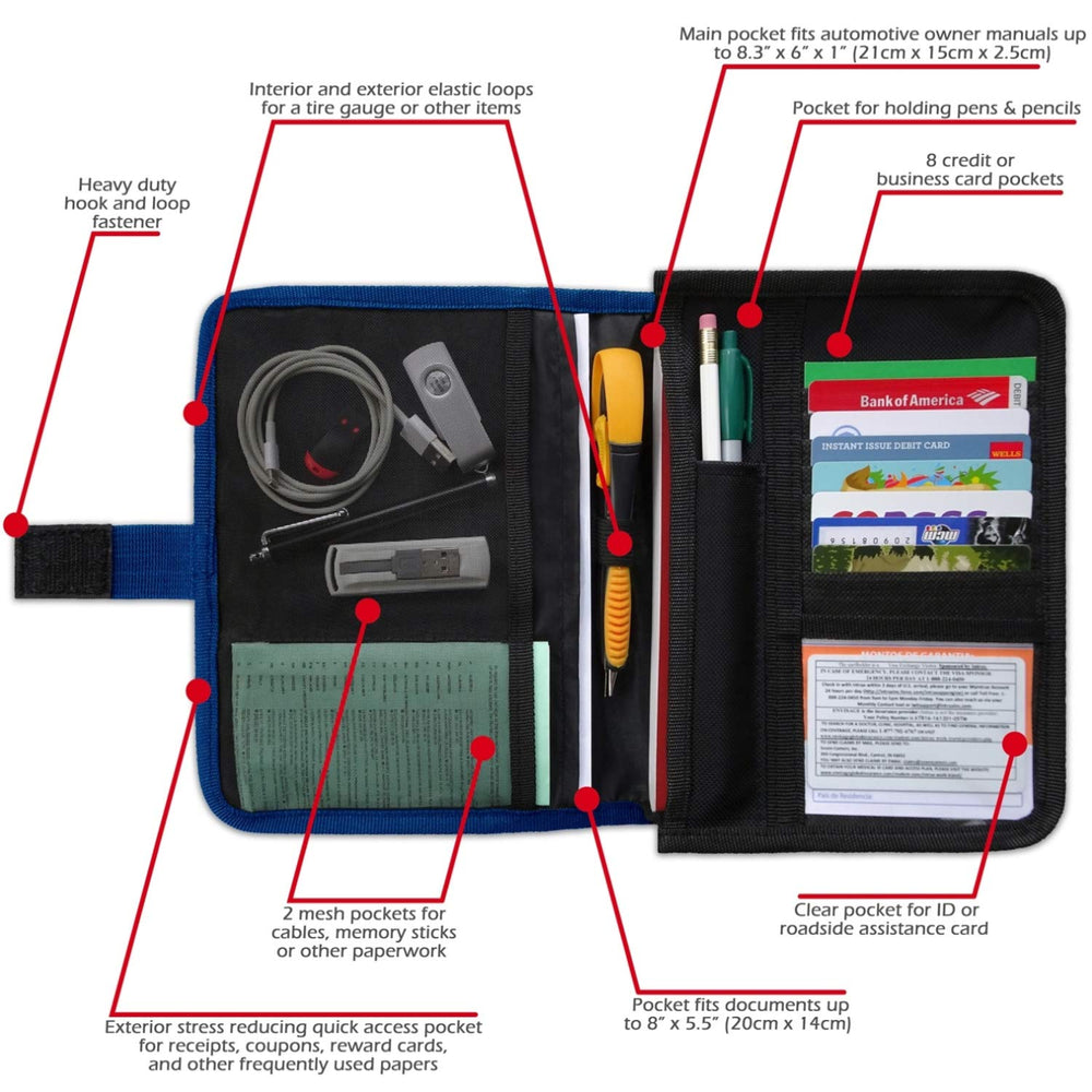 PlusXpres glove box organizer credit card pockets organize up to eight cards.