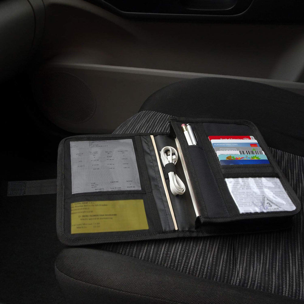 PlusXpres Glove Box Organizer vinyl ID pocket stores roadside ID securely.