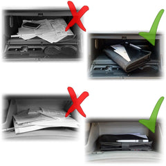 PlusXpres Glove Box Organizer loops for pens and tire gauge at reach.