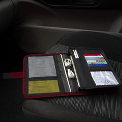 PlusXpres tire gauge pocket keeps essential tools within reach during drives.