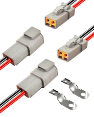 PLUXPAER 10 AWG 2 Pin DTP male connector with waterproof housing for rugged car use.
