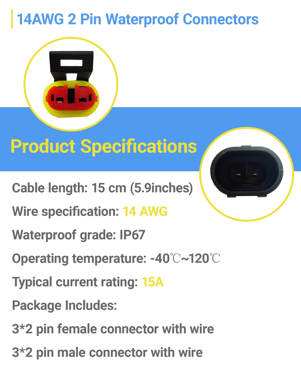 PLUXPAER 14 AWG 2-Pin female connector for weatherproof connections