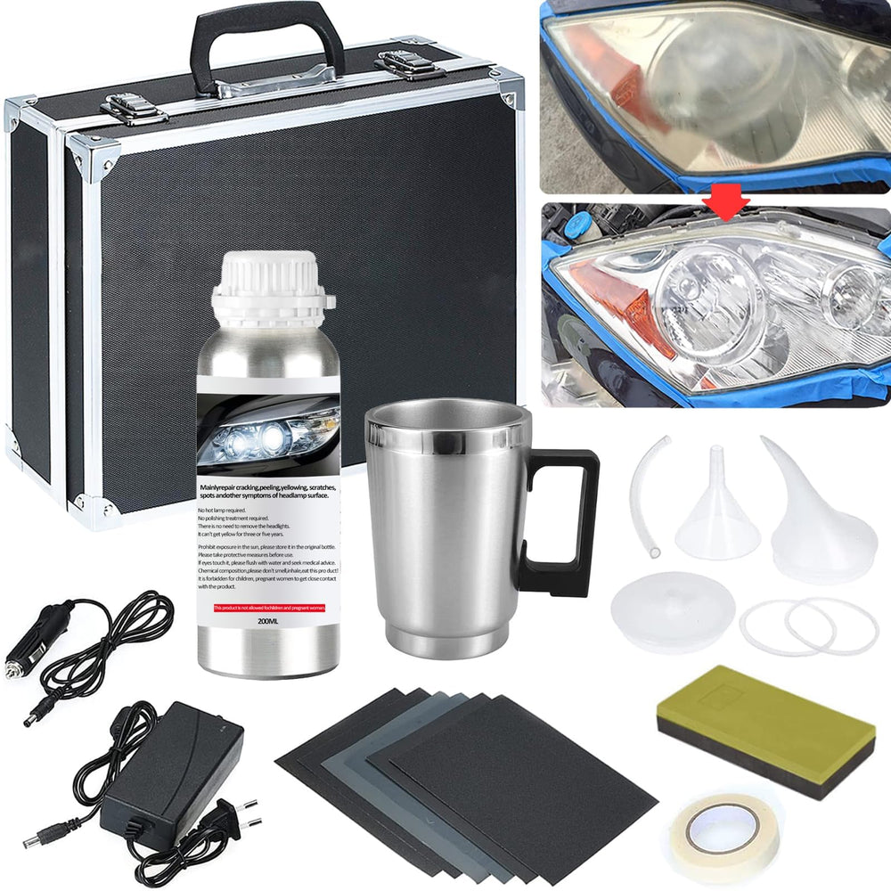 Pmbqifay headlight restoration kit packaging showing the complete toolset and contents.