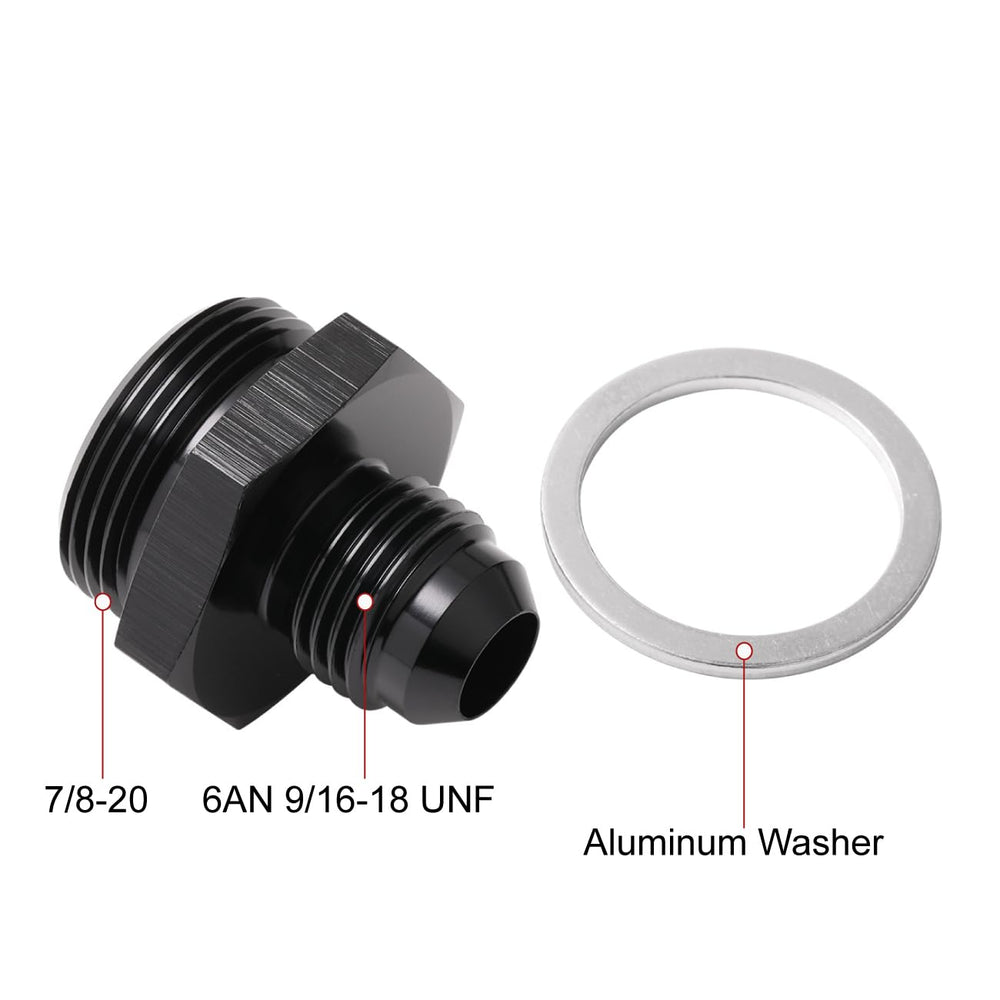 Podavelle 6AN adapter kit in black anodized aluminum for versatile fuel line upgrades.