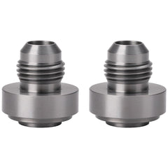 Podavelle 6AN male weld bung fittings shown for reliable fuel cell or radiator use.