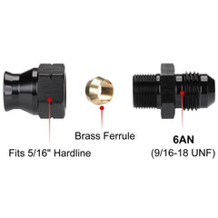 Podavelle aluminum adapter connects aftermarket hoses to 5/16 hardlines, clean finish