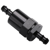 Podavelle inline fuel filter front view with 3/8-inch barb for clean fuel flow in EFI setups