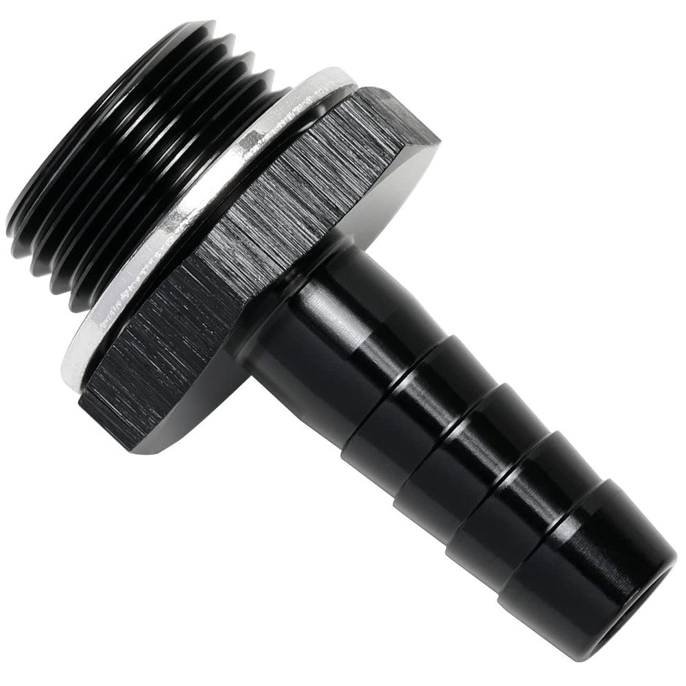 Podavelle M18x1.5 billet aluminum fuel pump adapter with 3/8-inch hose tail, durable connection.
