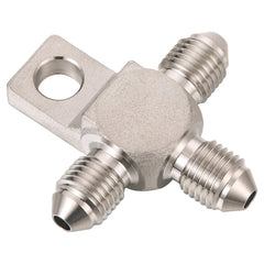 Podavelle stainless 3AN male tee fitting with mount tab for tidy brake line routing