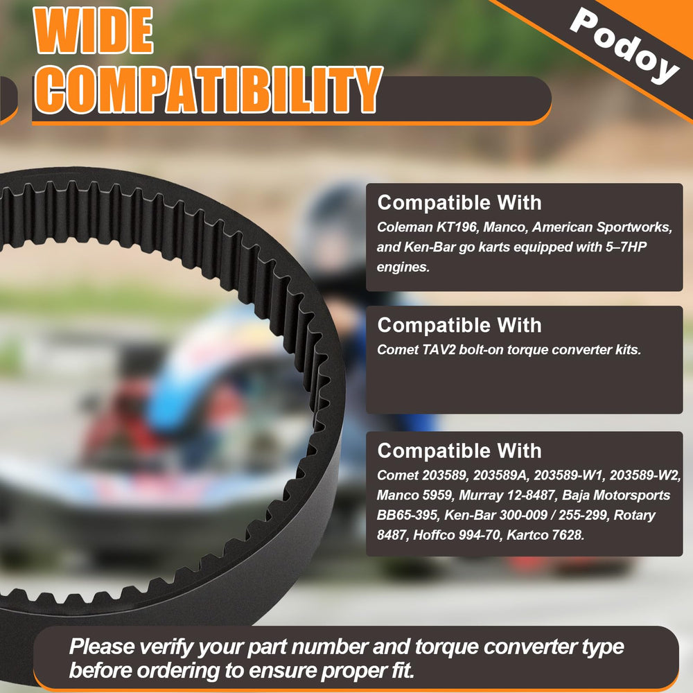 Podoy belt compatibility with Manco 5959 and Comet 203589 models.