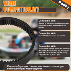 Podoy belt compatibility with Manco 5959 and Comet 203589 models.