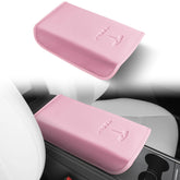 POKUNG center console leather armrest cover for Tesla Model 3/Y in light pink, protects the console from spills