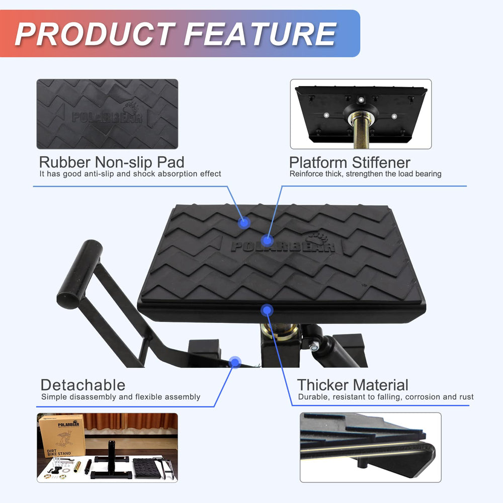 POLARBEAR Dirt Bike Stand 1200 pounds capacity supports heavy maintenance tasks.