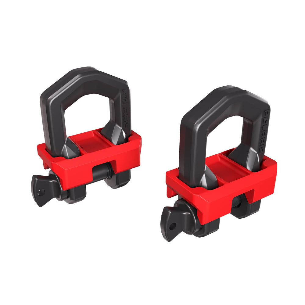 Polaris XPEDITION recovery shackles duo mounted on bumper for secure vehicle recovery.