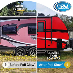 Poli Glow oxidation removal on faded gelcoat displaying restoration potential