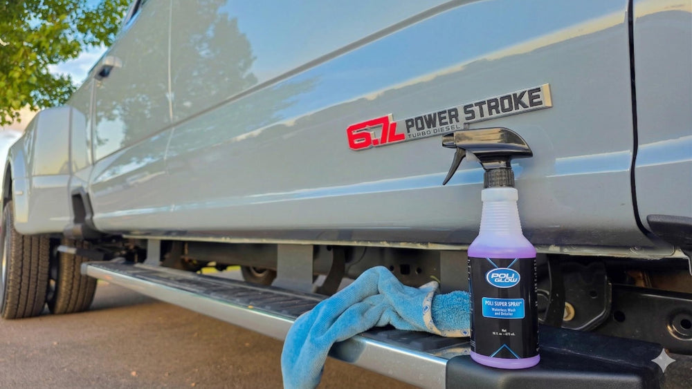 Poli Glow Poli Super Spray cleans fiberglass, glass, and plastic in one pass