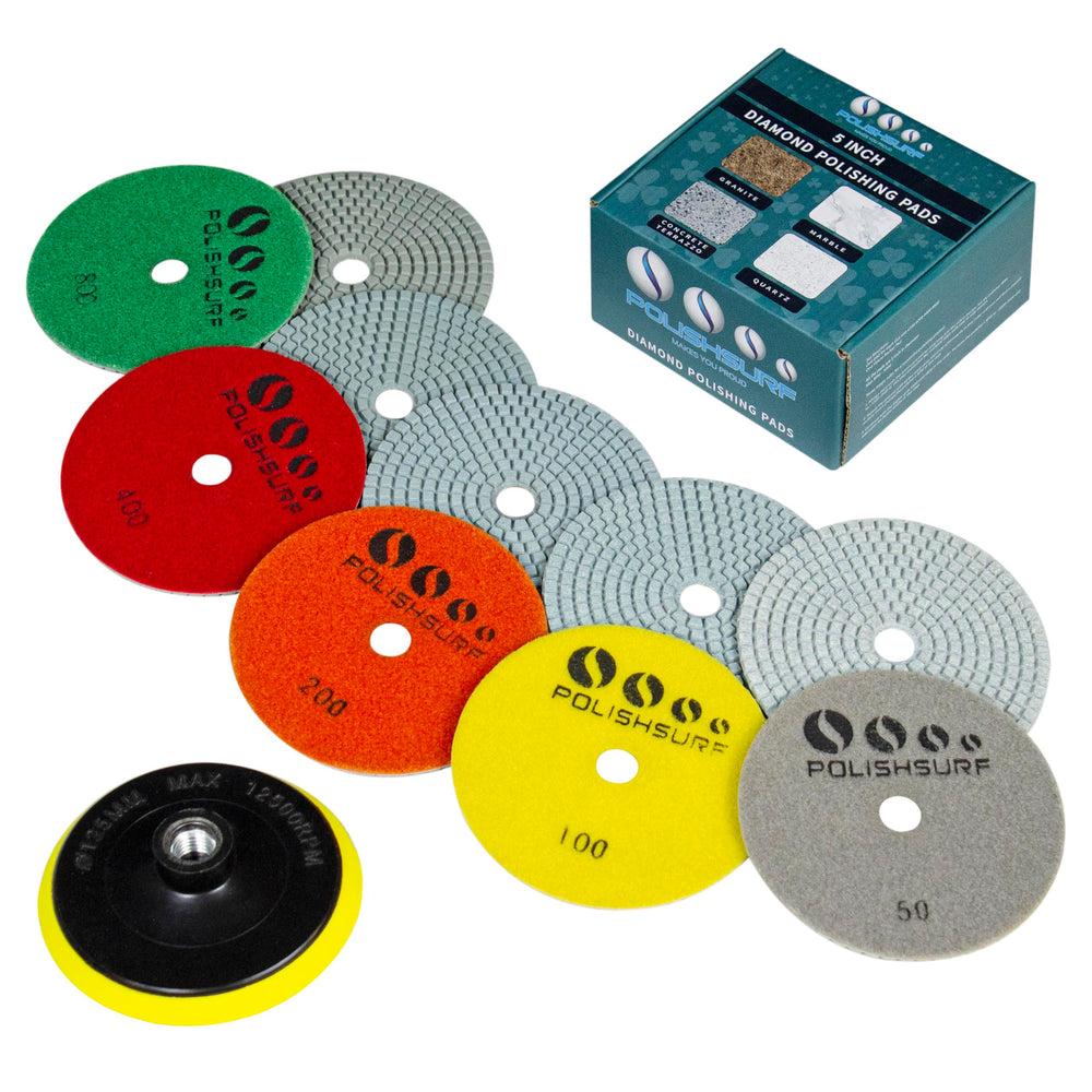 POLISHSURF 5-inch diamond polishing pads set for wet and dry stone polishing