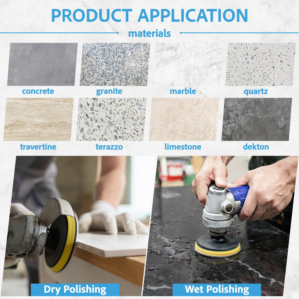 POLISHSURF kit suitable for quartz, marble, granite, travertine, concrete surfaces