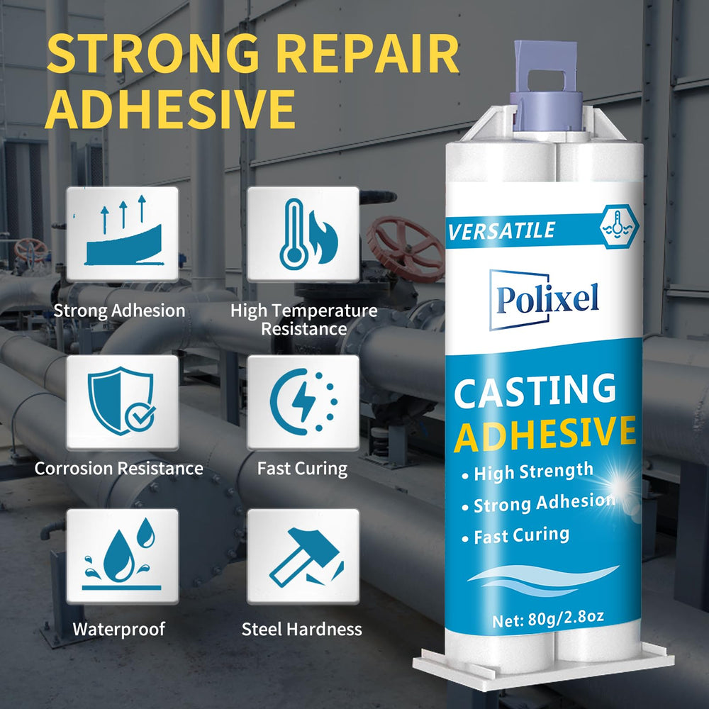 POLIXEL epoxy resin glue tube highlighted for multi-material bonding in workshop