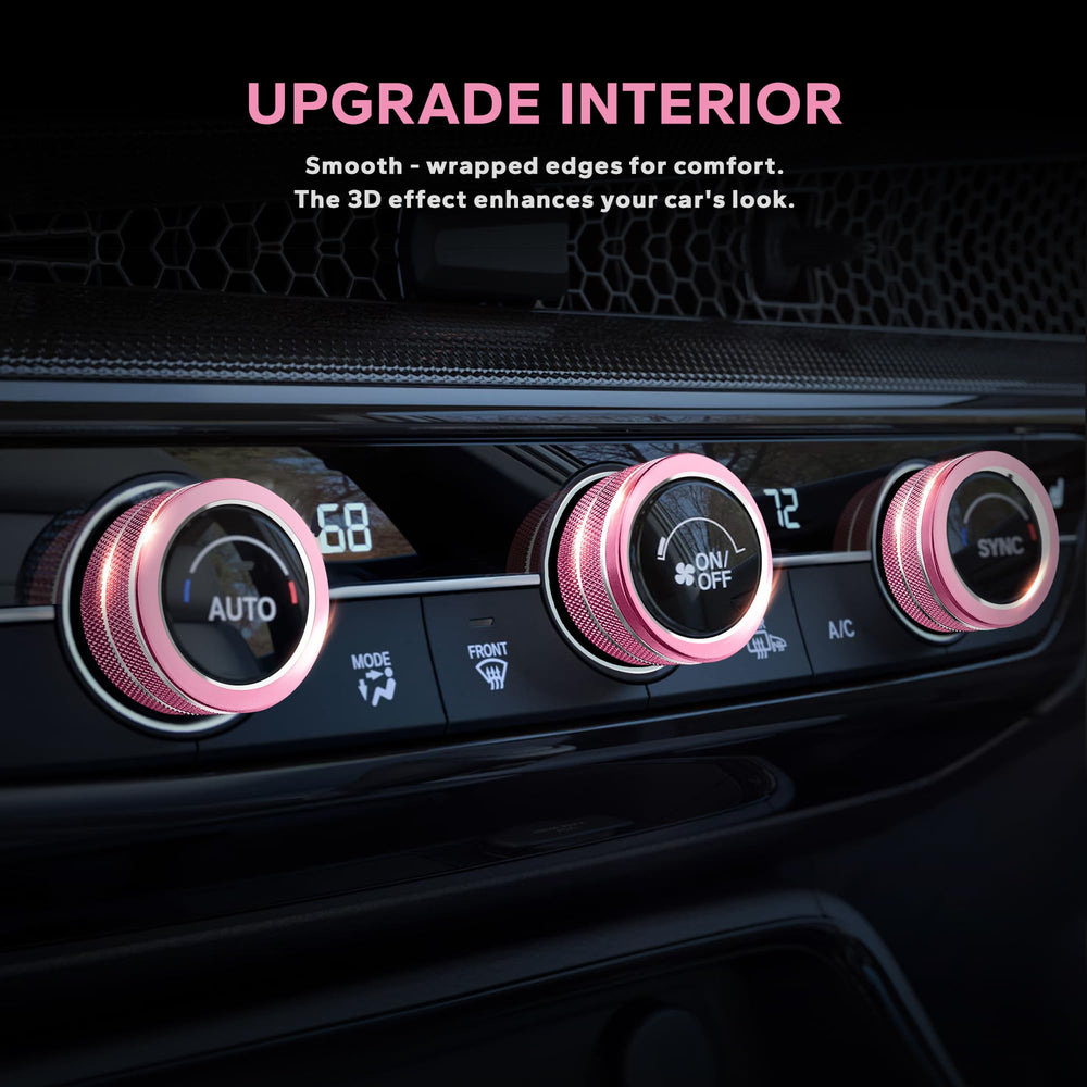 Polodunn pink knob cover kit enhances the Civic AC dial area with metallic accents.
