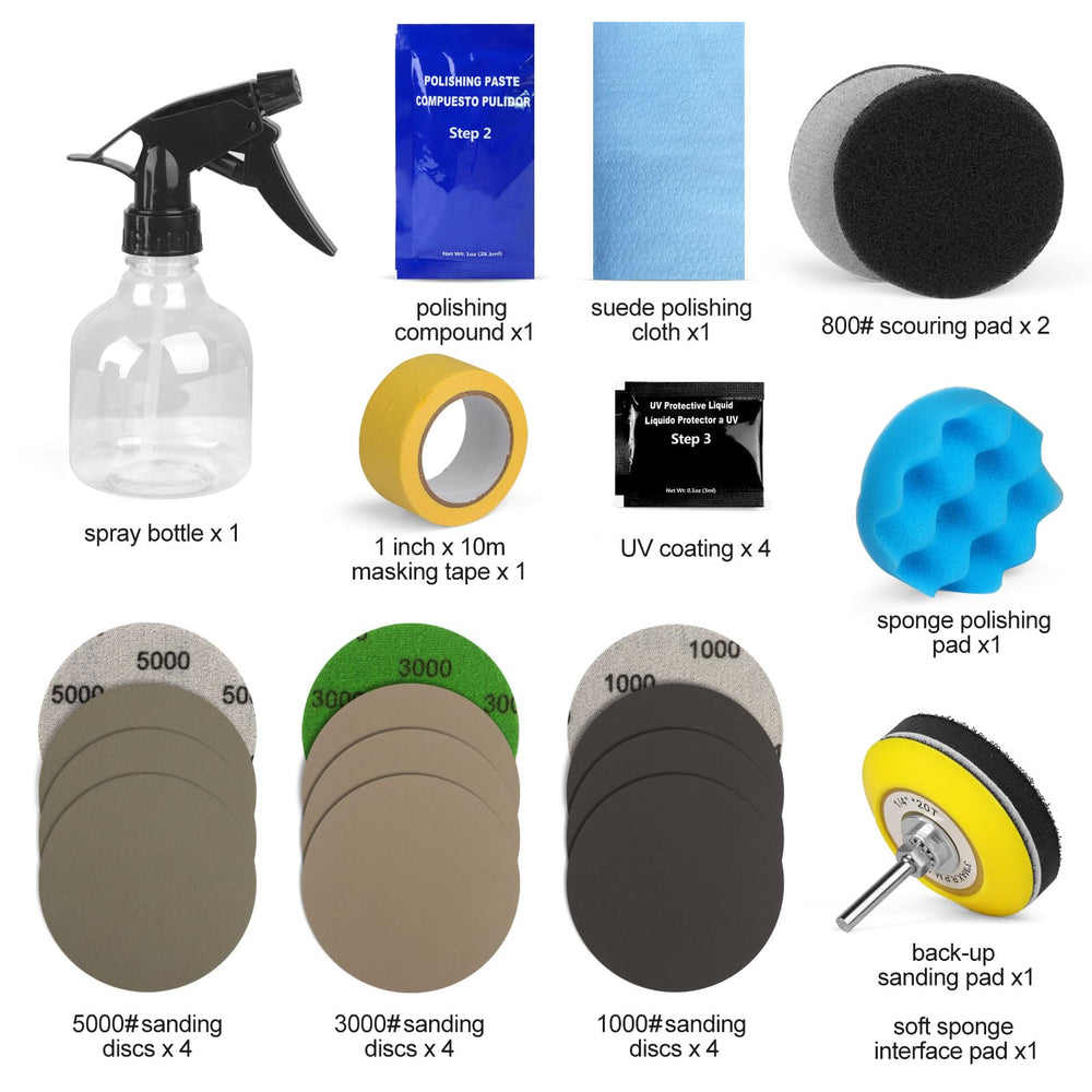 POLIWELL headlight kit complete contents for at-home restoration
