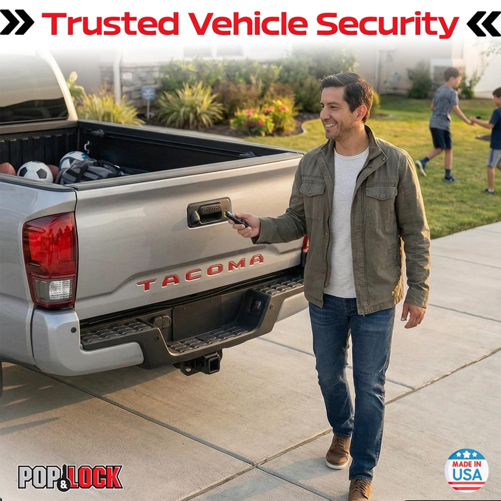 Anti-theft tailgate lock in use secures cargo during daily drives.
