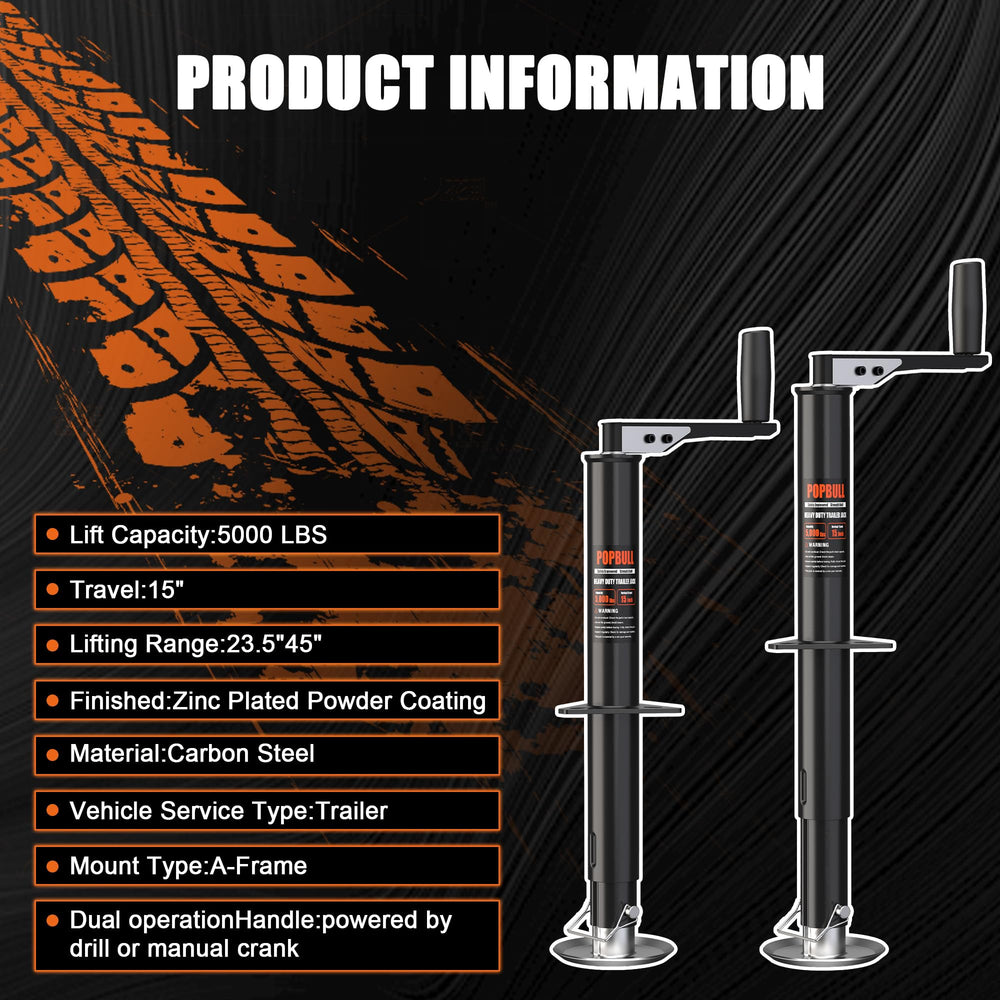 POPBULL trailer jack manual operation for reliable lift when power is off.