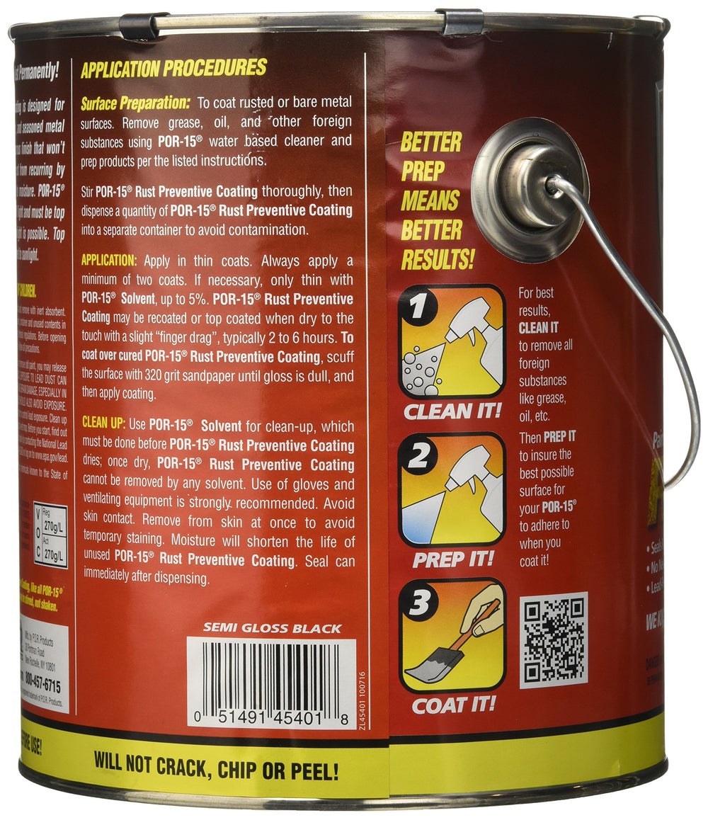 POR-15 coating on metal surface demonstrates non-porous finish.