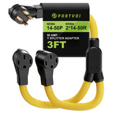 Portvoi 50A Y splitter cord full assembly with dual RV and EV outlets for charging.