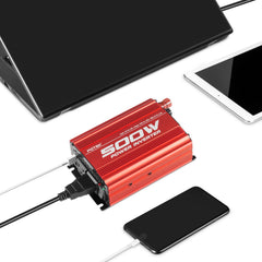 POTEK 500W inverter packaging includes spare fuses and manual for quick setup
