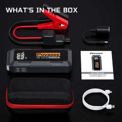 Povasee 5000A jumpstarter doubles as power bank for devices.