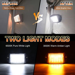 POVTOR RV Exterior LED Light amber mode demonstrates 3000K color option