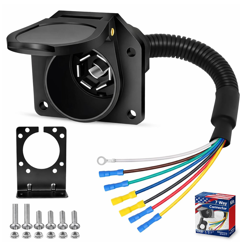 Poweka 7-way trailer connector socket ready for vehicle wiring, versatile towing