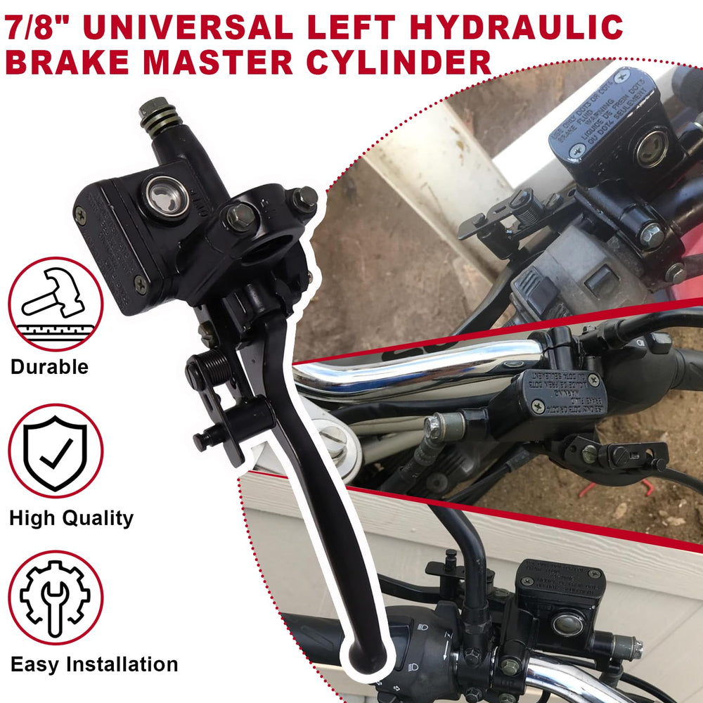 Poweka universal left master cylinder shown with pre threaded mounting hole for easy install