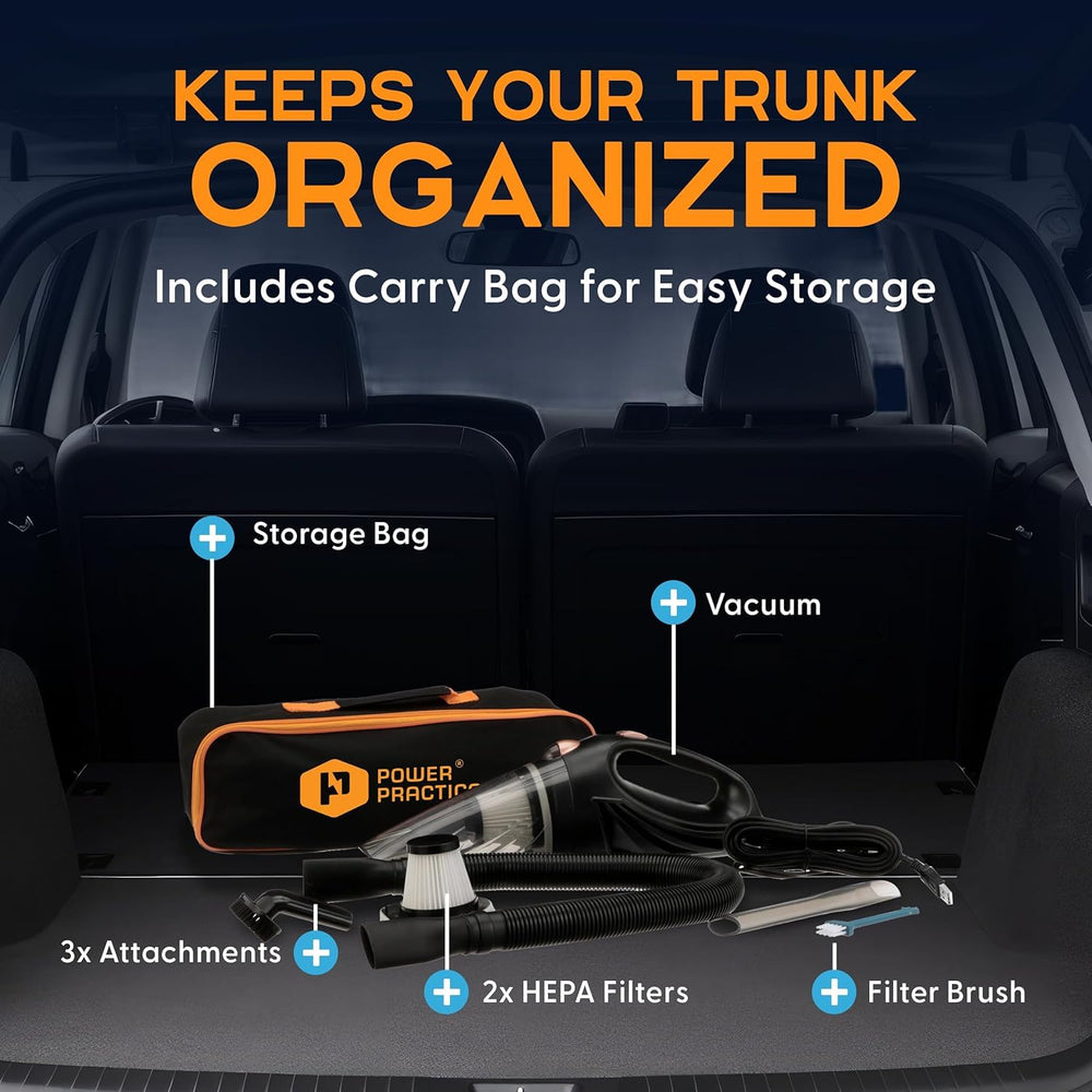 Power Practical handheld vacuum floor nozzle and flathead tube reach tight gaps.