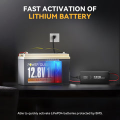 Power Queen connected to a 12V LiFePO4 battery for fast charging.